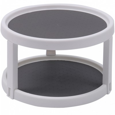 Grey plastic round turntable 2 tier spice rack cabinet organizer